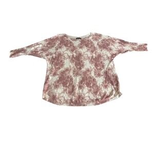 Cable & Gauge Women Plus Size 1X Tie Dye Long Sleeve Button Front Knit Top pink